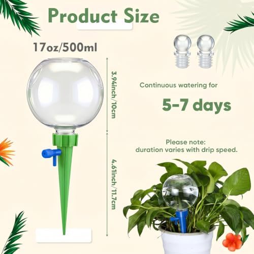 12 Pcs 17 oz Plant Watering Globe with Adjustable Spike, Green - Image 2