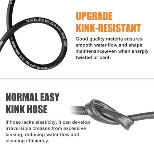 Garden Hose 50ft Heavy Duty Water Hose with 10 Function Spray Nozzle, Flexible and Durable, Lightweight Rubber Hybrid Hose, Leak-Free Connections, Male to Female Brass Fittings for Garden, Lawn, Yard - Image 2