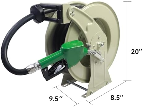 3/4"X33' Fuel Hose Reel & Fuel Nozzle & Fuel Hose Swivel,Spring Driven Retractable Diesel Hose Reel,Inlet 1" NPT Thread,Oulet 3/4" NPT Thread Swivel,Heavy Duty Steel Construction Reel - Image 3