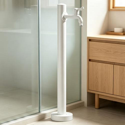 Stainless Steel 60/95cm Water Dispenser Column, Round with Water Tap and Hose Connector Free-Standing Garden Tap Outdoor Spigot, Vertical Water Hydrant(White,60cm/23.6in,Style 1) - Image 7