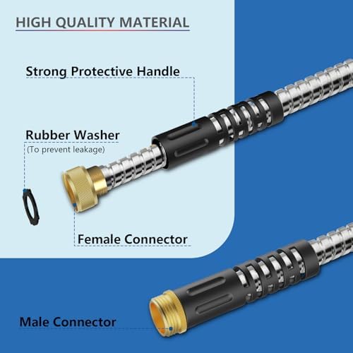 10ft Metal Garden Hose, Water Lead-in Hose Extension, Stainless Steel Hose Extension Adapter for Hose Reel/RV, Drinking RV Water Hose, Reel Extender for Yard, Female to Female, Durable (Pack of 2) - Image 2