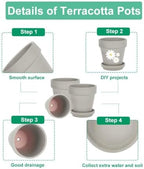 vensovo 4 Inch Grey Terracotta & Clay Pots with Saucer, 6 Pack - Image 3