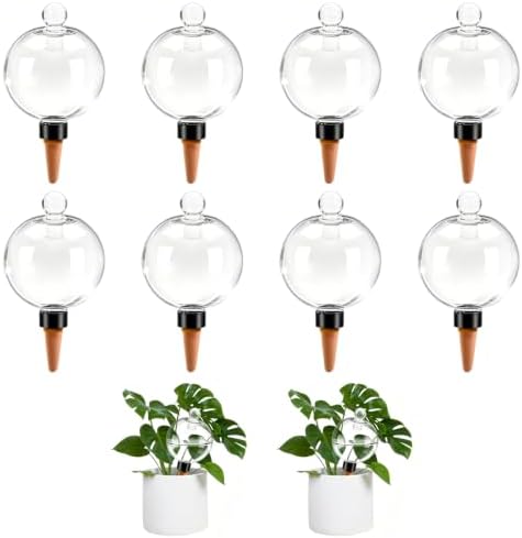 8pcs Plant Self Watering Globes with Covers, Plastic Water Bulbs Top Fill, Plant Watering Devices System Slow Release Terracotta, Water Spikes Stakes for Indoor by GEWOSI