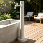 Stainless Steel 60/95cm Water Dispenser Column, Round with Water Tap and Hose Connector Free-Standing Garden Tap Outdoor Spigot, Vertical Water Hydrant(White,60cm/23.6in,Style 1) by Junvstor