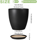 12 Inch Pots for Plants - Ceramic Planter Pot, Large Flower Pot with Drainage Hole and Saucer for Home Patio Garden Office Indoor Outdoor, Black - Image 3