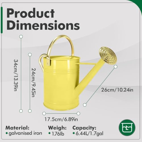 Gold Galvanized Iron Watering Can for Indoor Plants, DIY Watering Cans for House Plant Garden Flower, Long Spout Water Can for Outdoor Watering Plants 6.44L 1.7Gallon (Beige) - Image 2