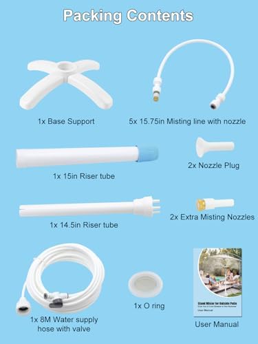 Stand Misters for Outside Patio with Adjustable Riser Tube (up to 46in) - 5 Brass Nozzles and 26FT Line Standing Misting Cooling System for BBQ, Patio, Pool, and Water Activities - Image 6