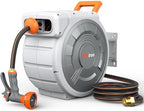 Retractable Garden Hose Reel 5/8"x100ft, 3-Ply Reinforced water hose reel, Any Length Lock, Heavy-Duty Rust Prevention Metal Mount, Brass Fitting, 9 Spray Nozzle for Lawn & Gardening by Puritron