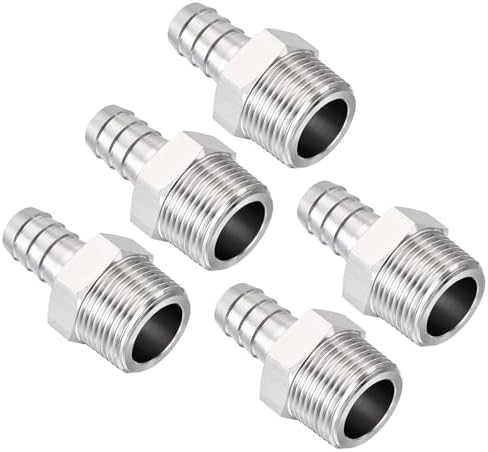 Pack of 5, SUS304 Hose Barb Fitting 1/2" Hose Barb to 1" NPT Male by Kozelo