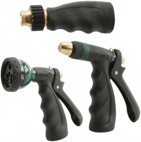 FarmTek 3-Piece Garden Hose Nozzle Set 7-Pattern Zinc Pistol Spray Gun and Adjustable Brass Hose Nozzles by FarmTek