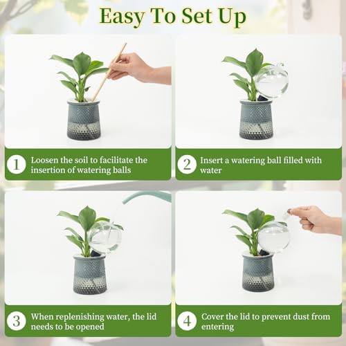 8pcs Plant Self Watering Globes with Covers, Plastic Water Bulbs Top Fill, Plant Watering Devices System Slow Release Terracotta, Water Spikes Stakes for Indoor - Image 5