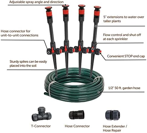 Eden 93413 Programmable Digital Water Timer 4-Zone & 98063 Multi-Adjustable Flex Design Above Ground Irrigation Garden Sprinkler System, Sprinkler & Hose, DIY Plant Watering Set - Image 7