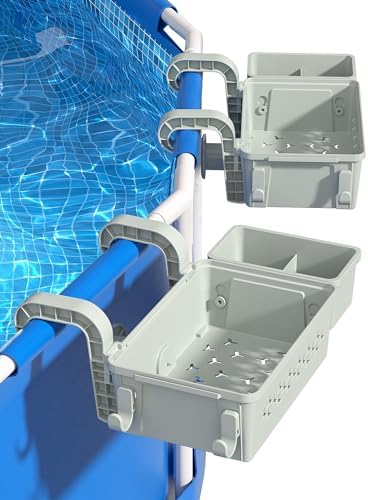 SUMMERBUDDY 2 Sets Upgrade Poolside Storage Basket, Above Ground Pool Storage Basket with Pool Cup Holder, For Steel Round or Oval Frame Above Ground Pools, Fits 3 Inch or Less Top Rail by SUMMERBUDDY