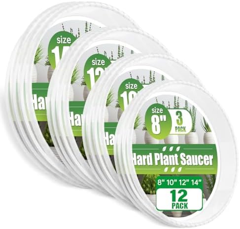 RooTrimmer 12 Pack Clear Plant Saucers for Pots,8" 10" 12" 14 Inch Assorted Sizes,Heavy Duty Thick Plastic Drip Trays,Indoor Outdoor Flower Pot Trays for Floor Protection(3 of Each Size) by RooTrimmer