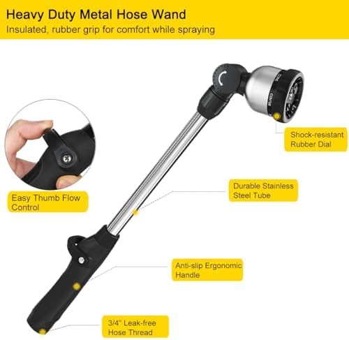 FANHAO Garden Hose Wand Heavy Duty, 16 Inches Metal Watering Wand with 8 Spray Patterns, 180° Rotating Long Hose Nozzle Sprayer Wand with Thumb Flow Control for Watering Hanging Baskets and Shrubs - Image 3