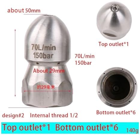 1/2 High Pressure Cleaning Machine Sewer Nozzles, Sewer Pipe Dredging Head Nozzle(70L 150bar-ds2) - Image 2