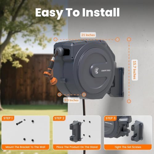Giraffe Tools Retractable Garden Hose Reel Auto Rewind Wall Mount 5/8" 62FT - Image 6