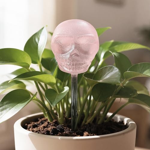 Soilagua 10 oz Glow-in-The-Dark Smiling Cute Skull Glass Plant Watering Globes, Halloween Goth Water Bulbs, Gothic Plant Self Watering Devices, Self Watering Planter Insert Plant Waterer, 2 Pack - Image 2