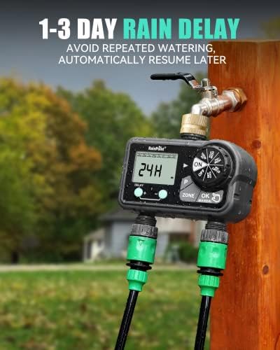 RAINPOINT Brass Sprinkler Timer 2 Stations, Large Digital Water Timer for Garden Hose with 6 Programmable Procedure, with Delay/Manual/Auto Irrigation Mode for Week/Specific/Daily Watering - Image 5