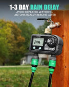 RAINPOINT Brass Sprinkler Timer 2 Stations, Large Digital Water Timer for Garden Hose with 6 Programmable Procedure, with Delay/Manual/Auto Irrigation Mode for Week/Specific/Daily Watering - Image 5