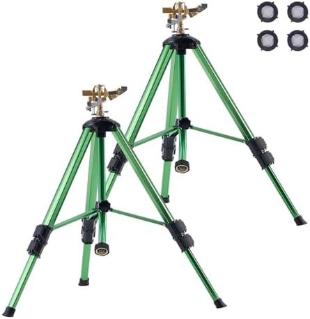 VEVOR Impact Sprinkler on Tripod Base, 2 Packs, Heavy Duty Tripod Sprinklers with Brass Head & 3/4" NH Connector, 360 Degree Large Area Irrigation Sprinkler, Adjustable Heights for Yard by VEVOR