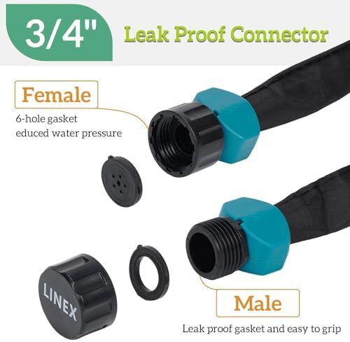 LINEX Flat Soaker Hose 50 ft for Garden Beds, Drip Hoses 1/2'' x 25 ft 2 Pack Save Water 80%, Heavy Duty Irrigation Hose Sprinkler Hose - Image 2