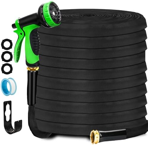 Non-Expanding Garden Hose 100FT, Lightweight Flexible Hose with 10 Function Nozzles, Leak-Proof Metal Interface, Kink Free, Wear-Resistant, Outdoor Long Hose Pipe for Car Wash, Yard, Lawn by DiCandle