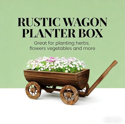 Wooden Wagon Garden Planter with Wheels, 45 Inch, Carbon - Image 7