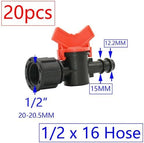 20pcs Drip Irrigation Valve 4/7 3/8/10/12/16/20 /25mm Pipe Garden Tap 1/2" 3/4" Male Thread Water Hose Barb Connector(T) - Image 2