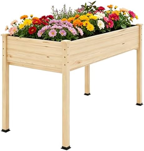 Raised Garden Bed with Legs, 48x24x30in Tall Wooden Elevated Planter Box with Liner for Flowers Vegetables Herbs, Outdoor Reinforced Large Raised Bed for Balcony/Patio/Backyard by Cakhdry