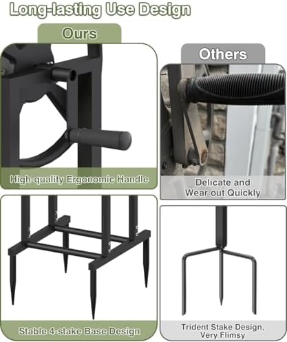 Freestanding Garden Hose Reel holds 125ft Hose of 5/8" with 4 Hooks, 4-Spike Outdoor Hose Holder with 3.9ft Leader Hose & Brass Fitting, Detachable Metal Hose Stand with Storage Rack, Black - Image 6