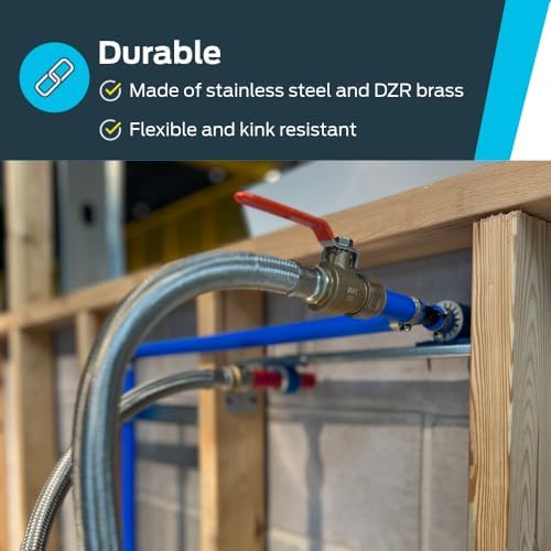 SharkBite Max 1/2 Inch Ball Valve x 3/4 Inch FIP x 18 Inch Stainless Steel Braided Flexible Water Heater Connector, Brass Plumbing Fitting, PEX Pipe, Copper, CPVC, PE-RT, HDPE, UR3068FX18BV - Image 5