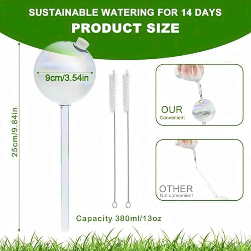4 Pack Plant Watering Globes - 380ml Self-Watering Bulbs, Automatic Plant Waterer for Indoor & Outdoor Potted Plants, Vacation Plant Care Essential, Decorative Glass Design (380ml/13oz) - Image 3