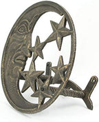 Zeckos Garden Hose Holder Moon Face Stars 12 Inch Cast Iron Bronze - Image 3