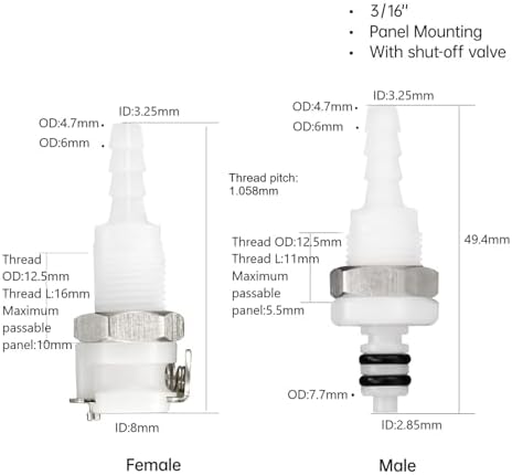 2Pcs 3/16" Plastic Panel Mounting Hose Barb Quick Connector Fittings - Image 2