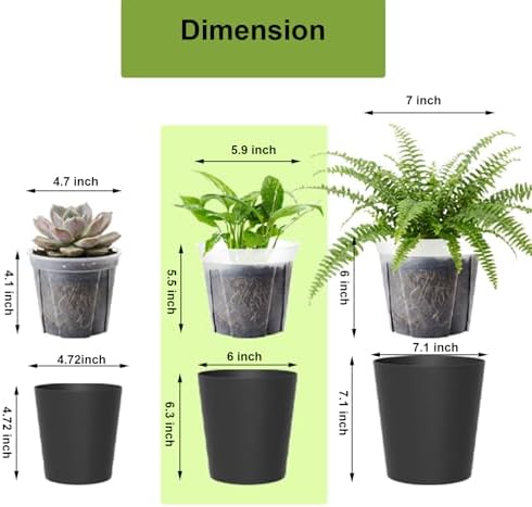 6 inch self Watering Pot with Clear Nursery Pot Inside,Black,6pack - Image 3
