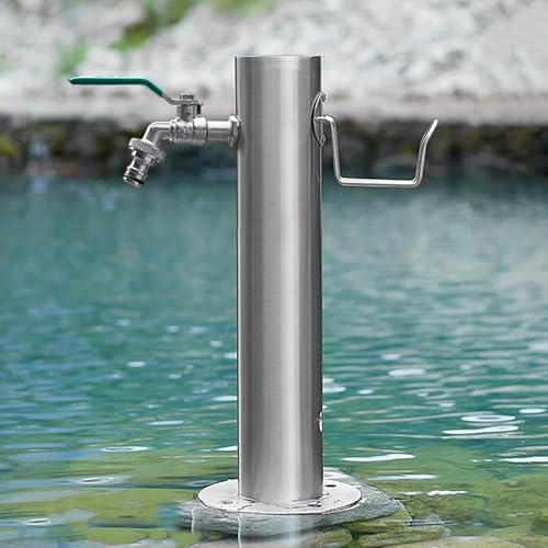 Stainless Steel Garden Water Column with Faucet, Floor Mounted Outdoor Fountain, Hose Stand for Lawns, Ideal for Washing & Cleaning - Silver (19.7 x 8.1 in) by Unknown
