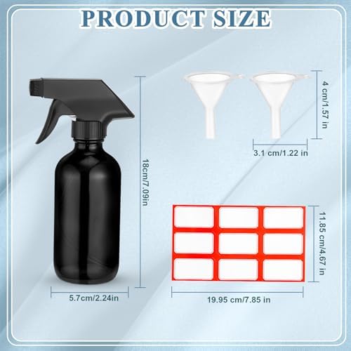 Norme 12 Pcs 8 oz Glass Spray Bottles, Funnels and Labels, Black, Classic - Image 2