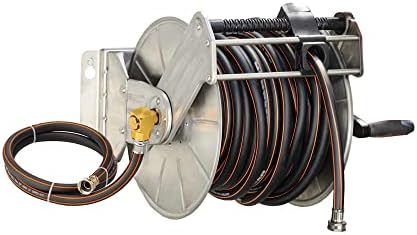 Giraffe Tools Stainless Steel Garden Hose Reel Heavy Duty, Wall/Floor Mounted Stainless Water Hose Reel Retractable with Crank, 150-Feet 5/8" Hose Capacity＆100FT hose by GiraffeTools