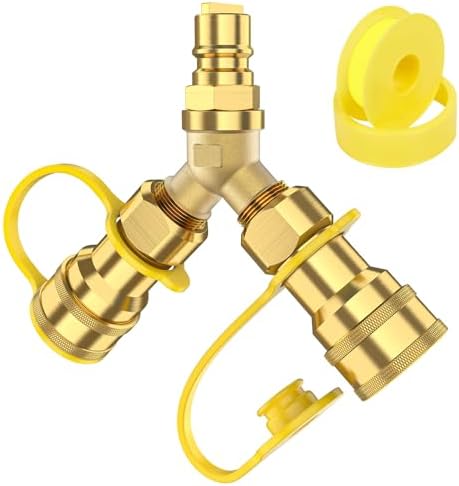 1/2 inch Natural Gas Y Splitter, 2-Way Natural Gas Quick Connect Fittings with Shut Off Valve, Conversion Kit for Gas Line, 1/2" Propane Hose, Pizza, Oven, Grill, Generator, Heater by Alloxity