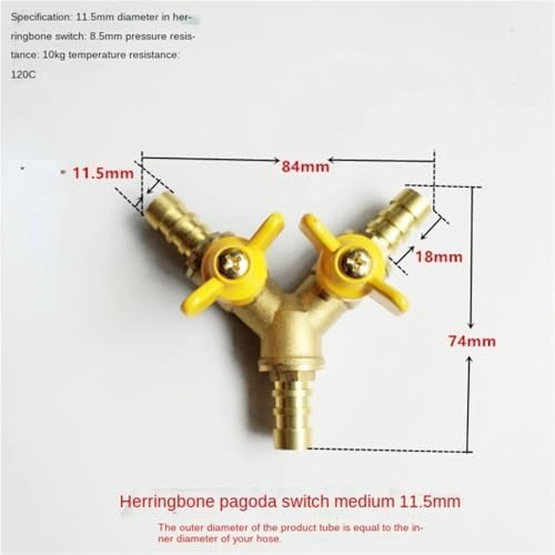 5/16 Fuel Shut Off Valve 2pcs 8mm 10mm Hose Barb Y Type Three 3 Way Brass Shut Off Ball Valve Pipe Fitting Connector Adapter For Fuel Gas Water Oil Air For Water Gas Fuel Drip Irrigation(10mm-Y) - Image 3