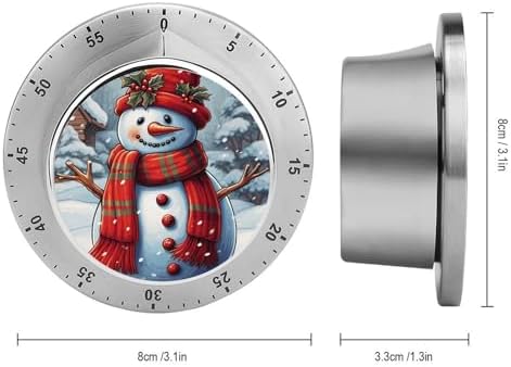 Mechanical Kitchen Timers for Cooking,Red Snowman Scraf Printed 60 Minute Magnetic Countdown Timer,Cute Cooking Timers with Alarm,Stainless Steel Time Timer Manual No Batteries Required - Image 2
