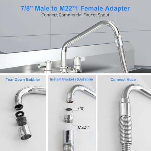 MSTJRY Spray Valve with 45" Pre Rinse Hose, Commercial Sink Sprayer Hose Pre Rinse Sprayer with Flexible Stainless Steel Hose Assembly for Commercial Kitchen Faucets(Grey, with 3 adapters) - Image 5
