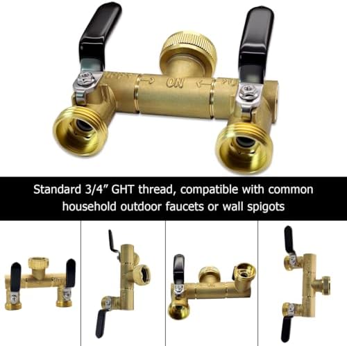 360° Rotatable Garden Hose Splitter 2 Way, Solid Brass Water Hose Y Valve - Image 4