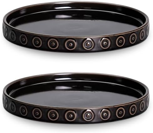 EightPot Plant Trays for Pots 7.5 Inch, 2 Pack Flower Pot Saucers, Round Ceramic Plant Saucers for Indoors Outdoors, Modern Plants Plates to Catch Water, Decorative Plants Dishes to Catch Water, Black by Eightpot