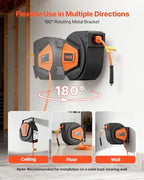 VEVOR Retractable Air Hose Reel, 1/4 Inch x 50 FT Hybrid Air Hose Max 300PSI, Enclosed Air-Compressor Hoses Reel Auto Rewind with 6.6 ft Lead in & Blow Gun, 180° Swivel Ceiling/Wall Mount - Image 6