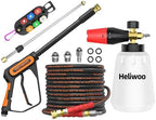 5000PSI Pressure Washer Gun with Foam Cannon & 50ft Power Washer Hose, Pressure Washing Kit with 15" Extension Wand & 7 Nozzle Tips, 3/8" Quick Connector & M22 15mm/14mm Fittings by Heliwoo
