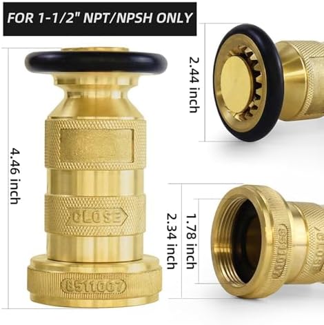 2X Fire Hose Nozzle 1-1/2 Inch NPSH/NPT Fire Hose Nozzle 100 Psi 75 Gpm Brass Fire Equipment Jet Fog Sprays Nozzle - Image 3