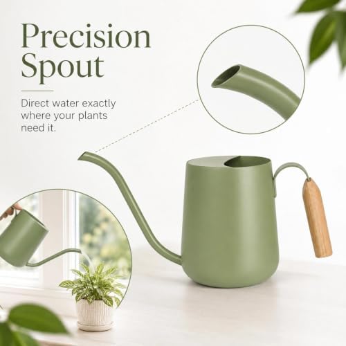 IMEEA 33oz Indoor Watering Can Stainless Steel Wooden Handle Long Spout - Image 7