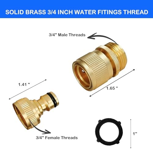 Hourleey Garden Hose Quick Connect, 8 Set Solid Brass 3/4 Inch GHT Thread Garden Hose Quick Connect Fittings, No-Leak Male and Female Water Hose Quick Release Connectors - Image 5